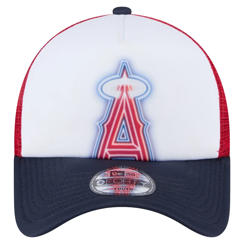 Casquette ajustable New Era blanche/bleu marine Los Angeles Angels peinte en A 9FORTY Trucker pour tout-petit
