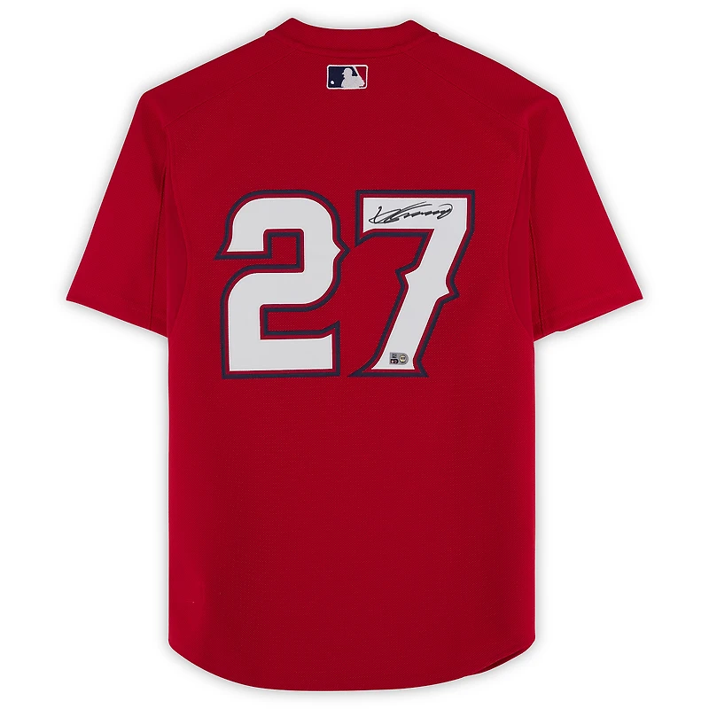 Maillot d'entraînement au bâton rouge Mitchell & Ness autographié par Vladimir Guerrero des Angels de Los Angeles
