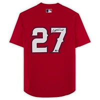 Maillot d'entraînement au bâton rouge Mitchell & Ness autographié par Vladimir Guerrero des Angels de Los Angeles