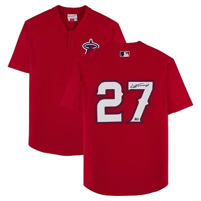 Maillot d'entraînement au bâton rouge Mitchell & Ness autographié par Vladimir Guerrero des Angels de Los Angeles