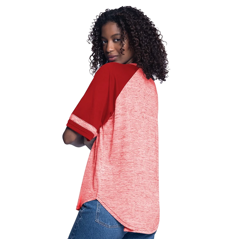 Women's G-III 4Her by Carl Banks Red Los Angeles Angels Hall of Fame Raglan Oversized Half-Sleeve V-Neck Top