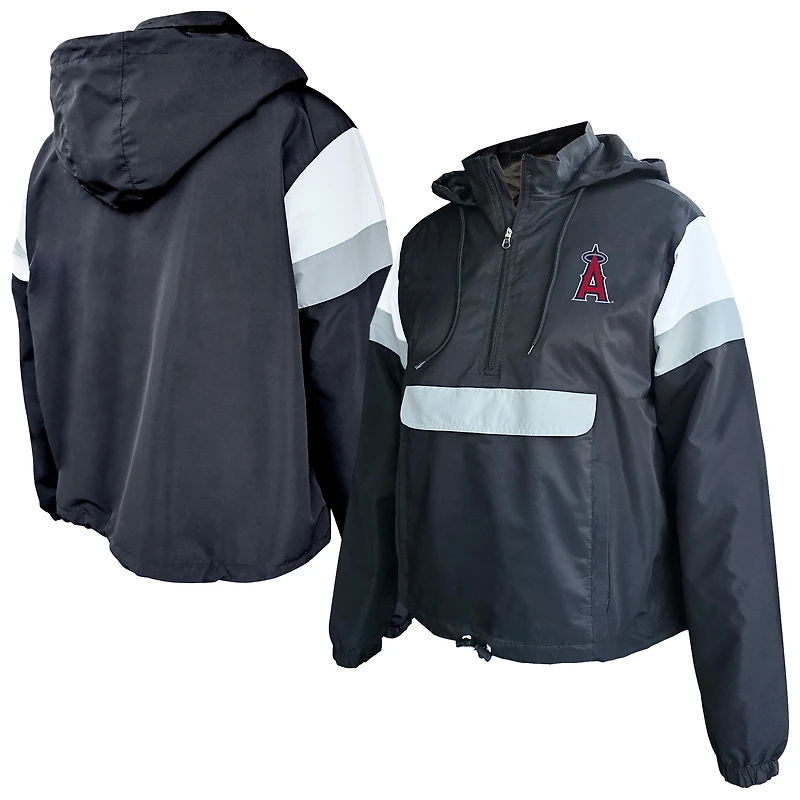 Sweat à capuche anorak grande taille pour femme avec fermeture éclair quart de tour, profil noir des Los Angeles Angels
