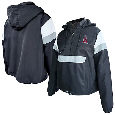 Sweat à capuche anorak grande taille pour femme avec fermeture éclair quart de tour, profil noir des Los Angeles Angels