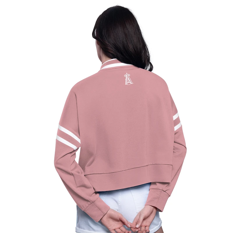 Women's Starter  Pink Los Angeles Angels Power Play Cropped Pullover Sweatshirt