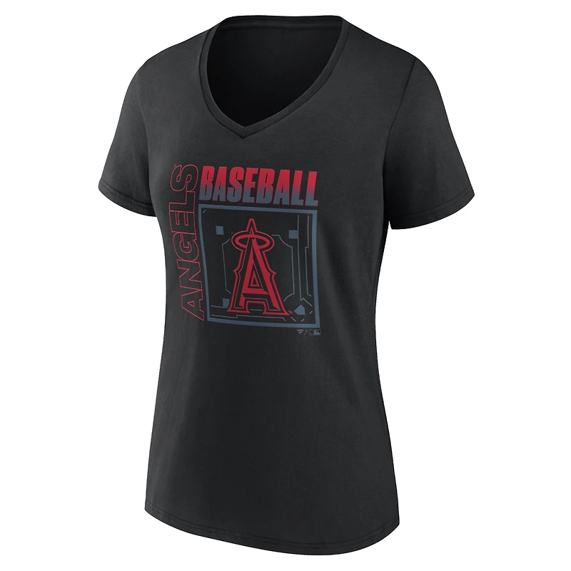T-shirt noir pour femme Los Angeles Angels Home Field Pop personnalisé avec nom et numéro, col en V