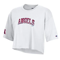 Women's Champion  White Los Angeles Angels Boyfriend Cropped Americana T-Shirt