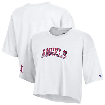 Women's Champion White Los Angeles Angels Boyfriend Cropped Americana T-Shirt