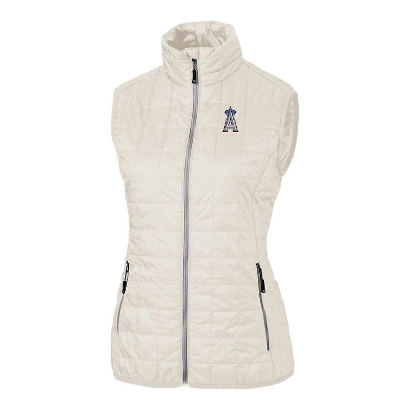 Women's Cutter & Buck Cream Los Angeles Angels Americana Logo Rainier PrimaLoft Womens Eco Insulated Full-Zip Puffer Vest