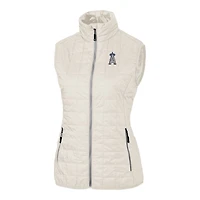 Women's Cutter & Buck Cream Los Angeles Angels Americana Logo Rainier PrimaLoft Womens Eco Insulated Full-Zip Puffer Vest