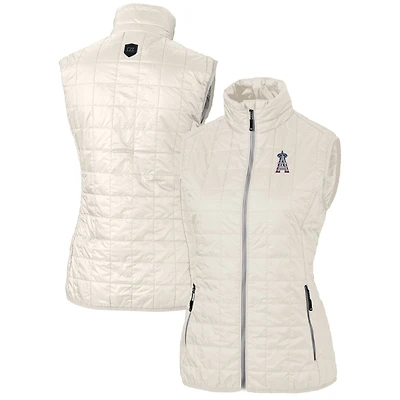 Women's Cutter & Buck Cream Los Angeles Angels Americana Logo Rainier PrimaLoft Womens Eco Insulated Full-Zip Puffer Vest