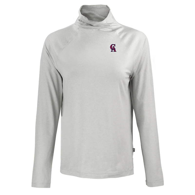 Women's Cutter & Buck Gray California Angels Cooperstown Collection Coastline Epic Comfort Eco Recycled Funnel Neck Raglan Pullover Top