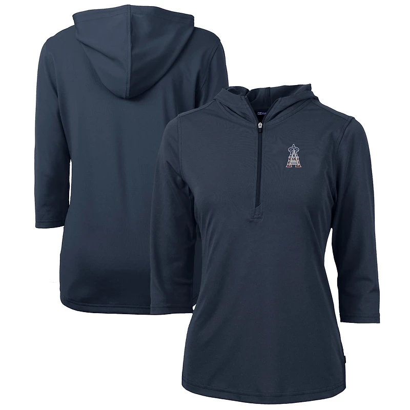 Women's Cutter & Buck Navy Los Angeles Angels Americana Logo DryTec Virtue Eco Pique Recycled Half-Zip Pullover Hoodie