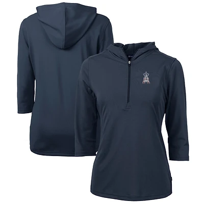 Women's Cutter & Buck Navy Los Angeles Angels Americana Logo DryTec Virtue Eco Pique Recycled Half-Zip Pullover Hoodie