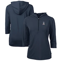 Women's Cutter & Buck Navy Los Angeles Angels Americana Logo DryTec Virtue Eco Pique Recycled Half-Zip Pullover Hoodie