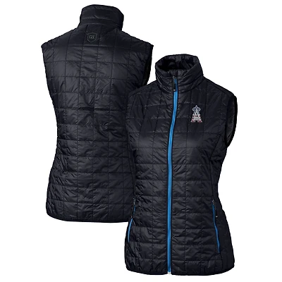 Women's Cutter & Buck Navy Los Angeles Angels Americana Logo Rainier PrimaLoft Womens Eco Insulated Full-Zip Puffer Vest