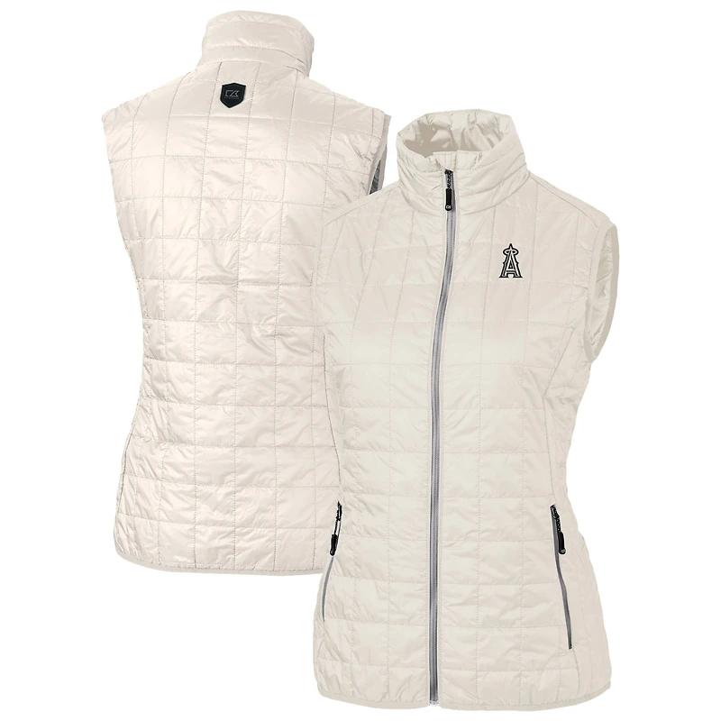 Women's Cutter & Buck Oatmeal Los Angeles Angels Rainier PrimaLoft Eco Insulated Full-Zip Puffer Vest