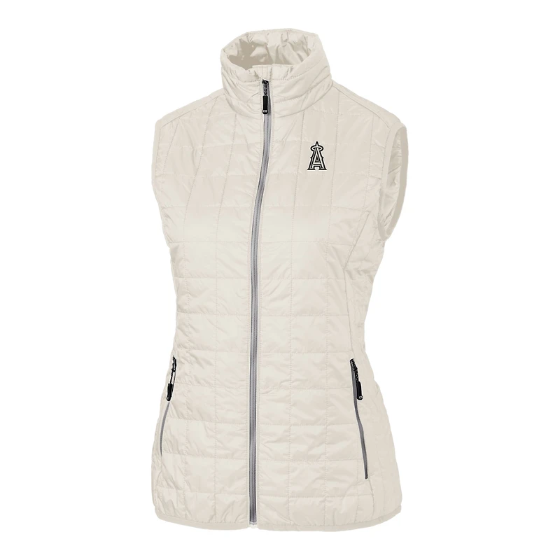 Women's Cutter & Buck Oatmeal Los Angeles Angels Rainier PrimaLoft Eco Insulated Full-Zip Puffer Vest