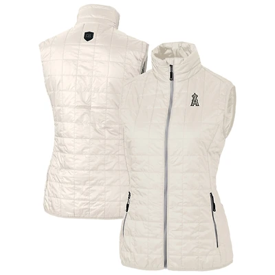 Women's Cutter & Buck Oatmeal Los Angeles Angels Rainier PrimaLoft Eco Insulated Full-Zip Puffer Vest