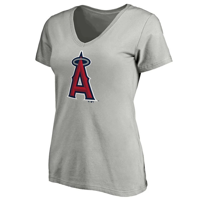 T-shirt à col en V avec logo officiel Fanatics pour femmes, gris chiné, Los Angeles Angels Core