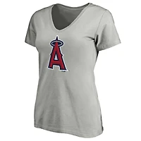 T-shirt à col en V avec logo officiel Fanatics pour femmes, gris chiné, Los Angeles Angels Core