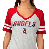 Women's G-III 4Her by Carl Banks Heather Gray Los Angeles Angels Goal Line Raglan V-Neck T-Shirt