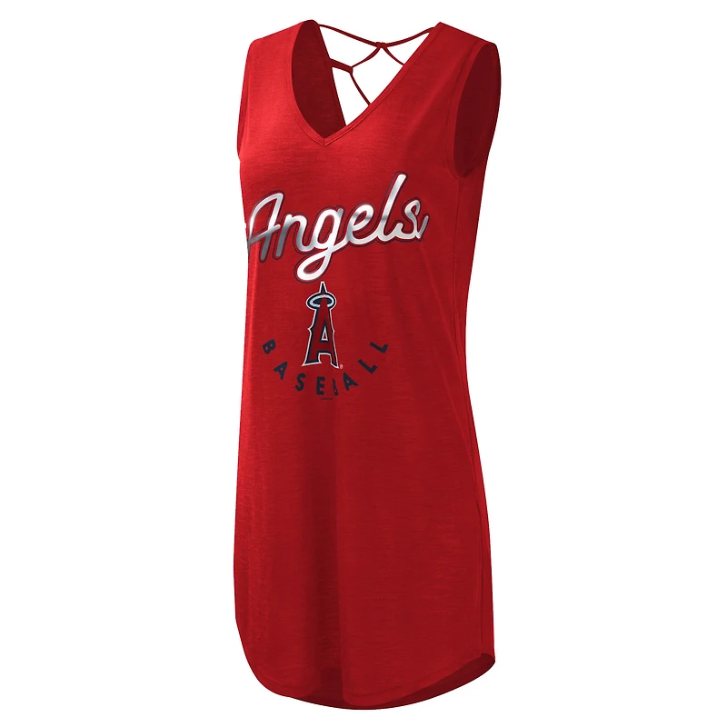 Women's G-III 4Her by Carl Banks Red Los Angeles Angels Game Time Slub Beach V-Neck Cover-Up Dress