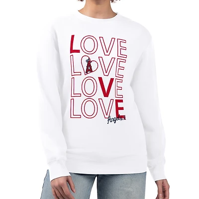 Women's G-III 4Her by Carl Banks White Los Angeles Angels Love Team Logo Fleece Pullover Sweatshirt