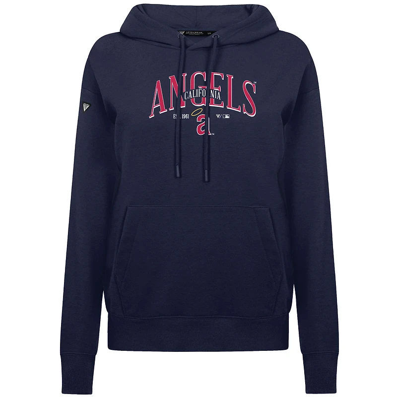 Women's Levelwear Navy Los Angeles Angels  Adorn Throwback Spellout Pullover Hoodie