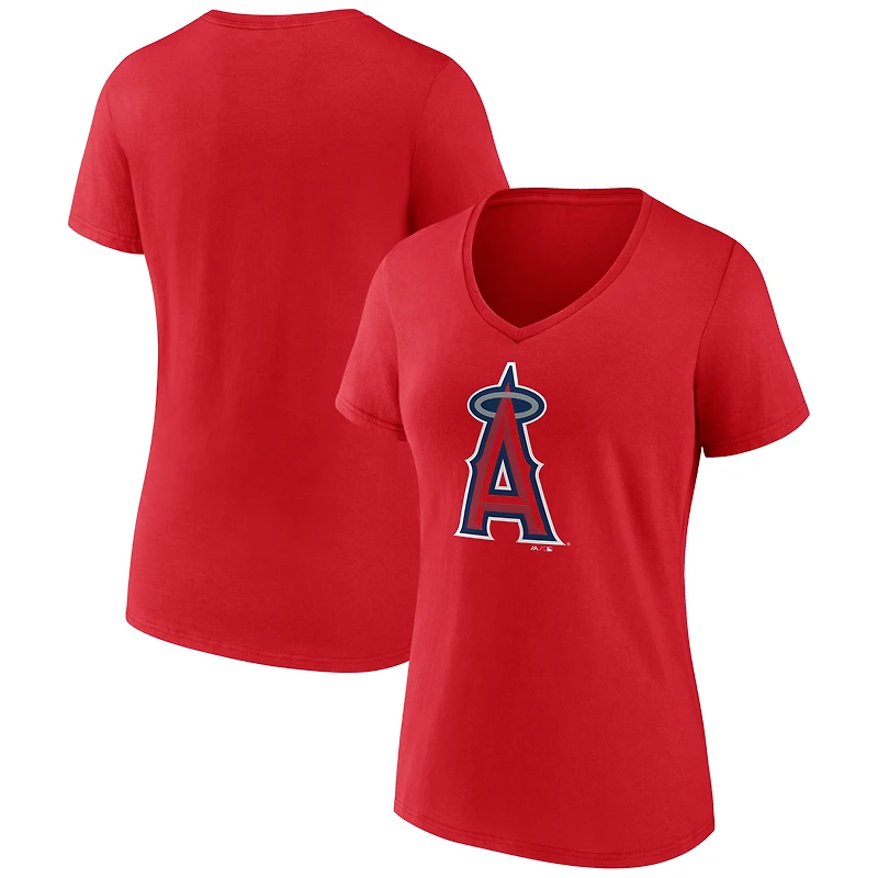 T-shirt de sport rouge à col en V avec logo officiel des Los Angeles Angels pour femmes