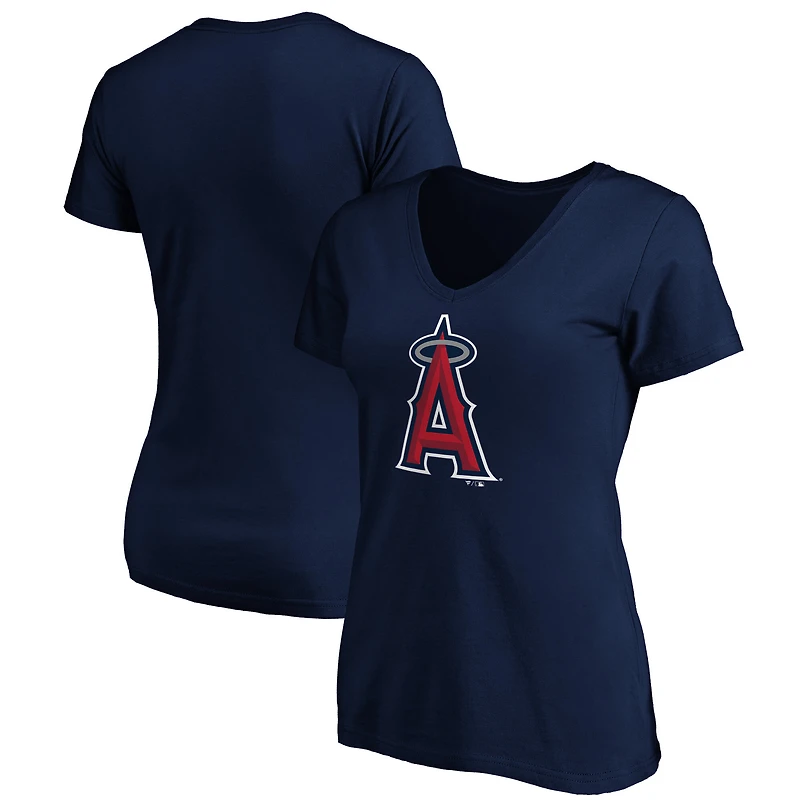 T-shirt à col en V pour femme, bleu marine, logo officiel des Los Angeles Angels