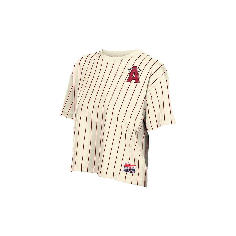 Women's New Era  Cream Los Angeles Angels City Connect Throwback Meshback Pinstripe Boxy T-Shirt