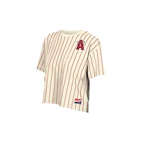 Women's New Era  Cream Los Angeles Angels City Connect Throwback Meshback Pinstripe Boxy T-Shirt