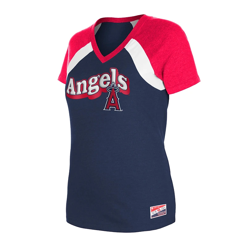 T-shirt à col en V chiné Los Angeles Angels New Era pour femme bleu marine