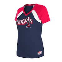 T-shirt à col en V chiné Los Angeles Angels New Era pour femme bleu marine