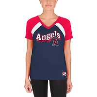 T-shirt à col en V chiné Los Angeles Angels New Era pour femme bleu marine