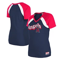 T-shirt à col en V chiné Los Angeles Angels New Era pour femme bleu marine