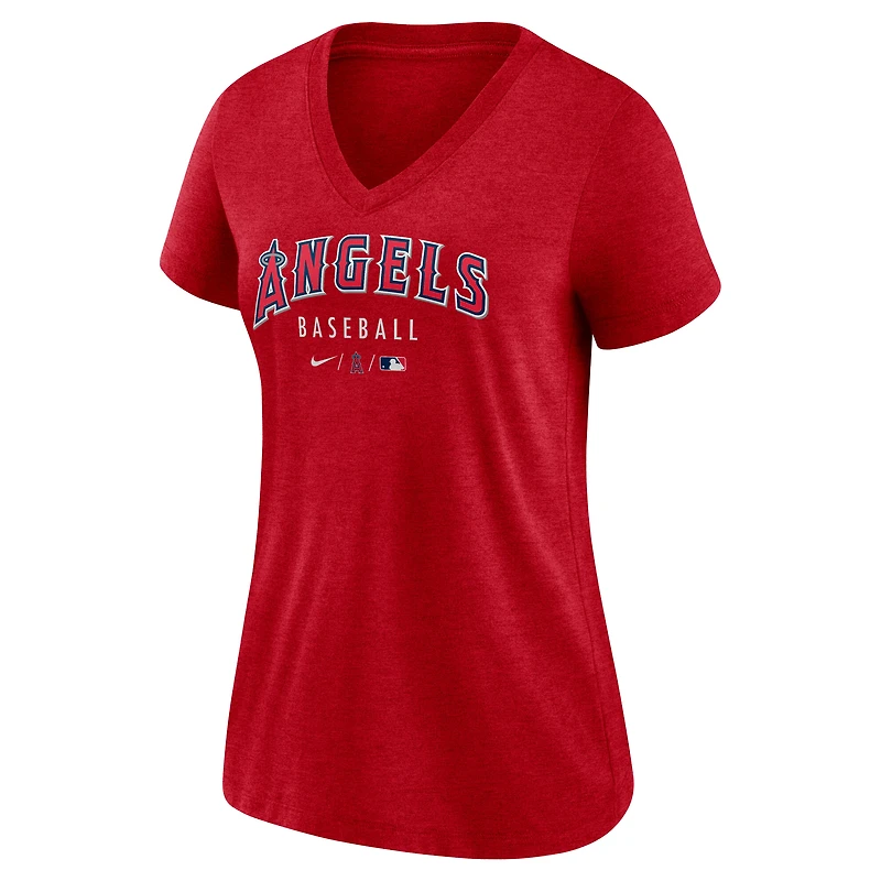 T-shirt à col en V Nike rouge chiné pour femme