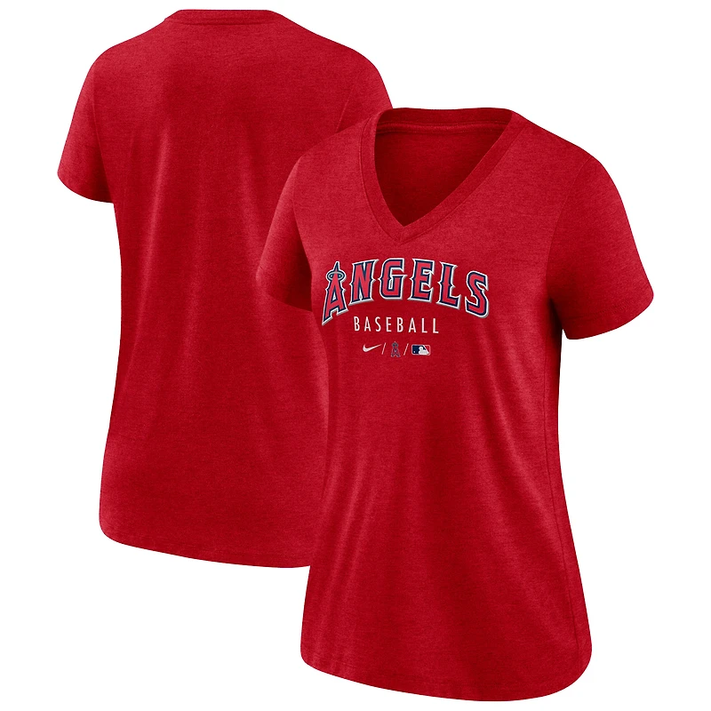 T-shirt à col en V Nike rouge chiné pour femme