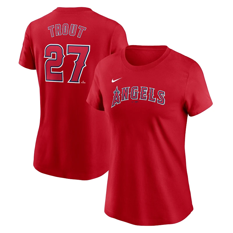 T-shirt Nike rouge Mike Trout pour femme avec nom et numéro Fuse des Los Angeles Angels
