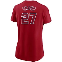 T-shirt Nike pour femme, modèle Mike Trout rouge, Los Angeles Angels, avec nom et numéro.