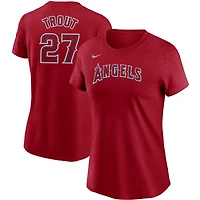 T-shirt Nike pour femme, modèle Mike Trout rouge, Los Angeles Angels, avec nom et numéro.