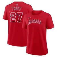T-shirt Nike pour femme, modèle Mike Trout rouge, Los Angeles Angels, avec nom et numéro.