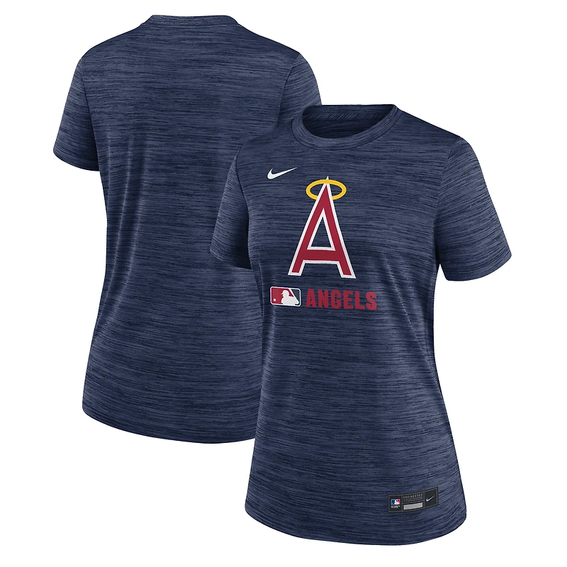T-shirt Nike Velocity Dri-FIT pour femme, collection authentique Los Angeles Angels, bleu marine, logo alternatif