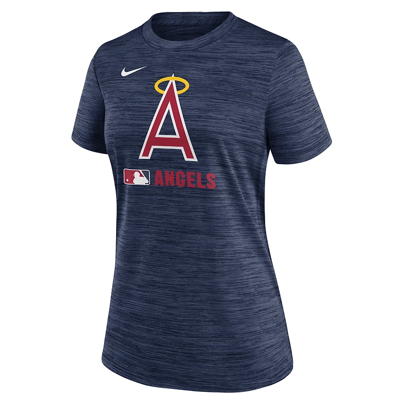 T-shirt Nike Velocity Dri-FIT pour femme, collection authentique Los Angeles Angels, bleu marine, logo alternatif