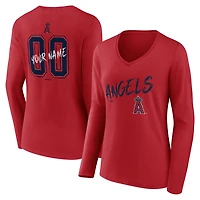 Women's Red Los Angeles Angels Hustle Personalized Name & Number Long Sleeve V-Neck T-Shirt