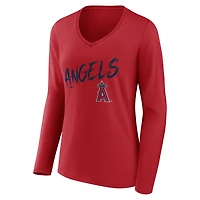 Women's Red Los Angeles Angels Hustle Personalized Name & Number Long Sleeve V-Neck T-Shirt