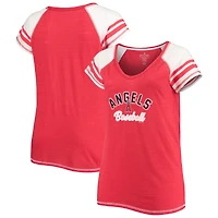 T-shirt à col en V trois mélanges raglan pour femmes, doux comme un raisin, Los Angeles Angels Curvy Color Block