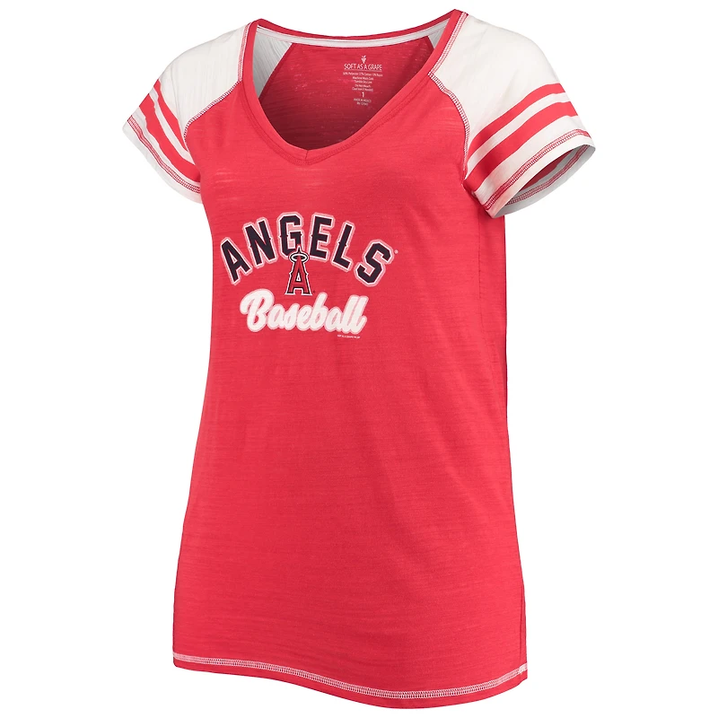 T-shirt à col en V trois mélanges raglan pour femmes, doux comme un raisin, Los Angeles Angels Curvy Color Block