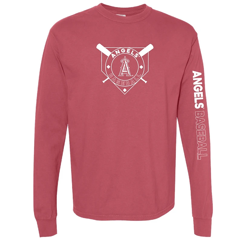 T-shirt à manches longues teinté pigmenté rouge doux comme un raisin pour femme des Los Angeles Angels