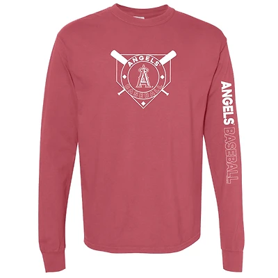 T-shirt à manches longues teinté pigmenté rouge doux comme un raisin pour femme des Los Angeles Angels